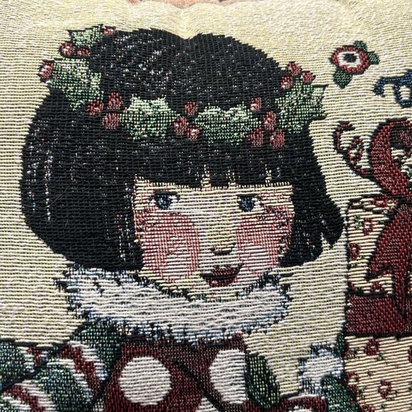 Vintage Mary Engelbreit Christmas Girl Tapestry Pillow 15” Square Rare! READ - Picture 3 of 10